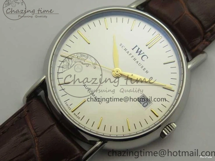 MIROTIME 0305 Portofino Automatic SS TWF 1:1 Best Edition Silver Dial Gold Markers on Brown Leather Strap A Bright 7203